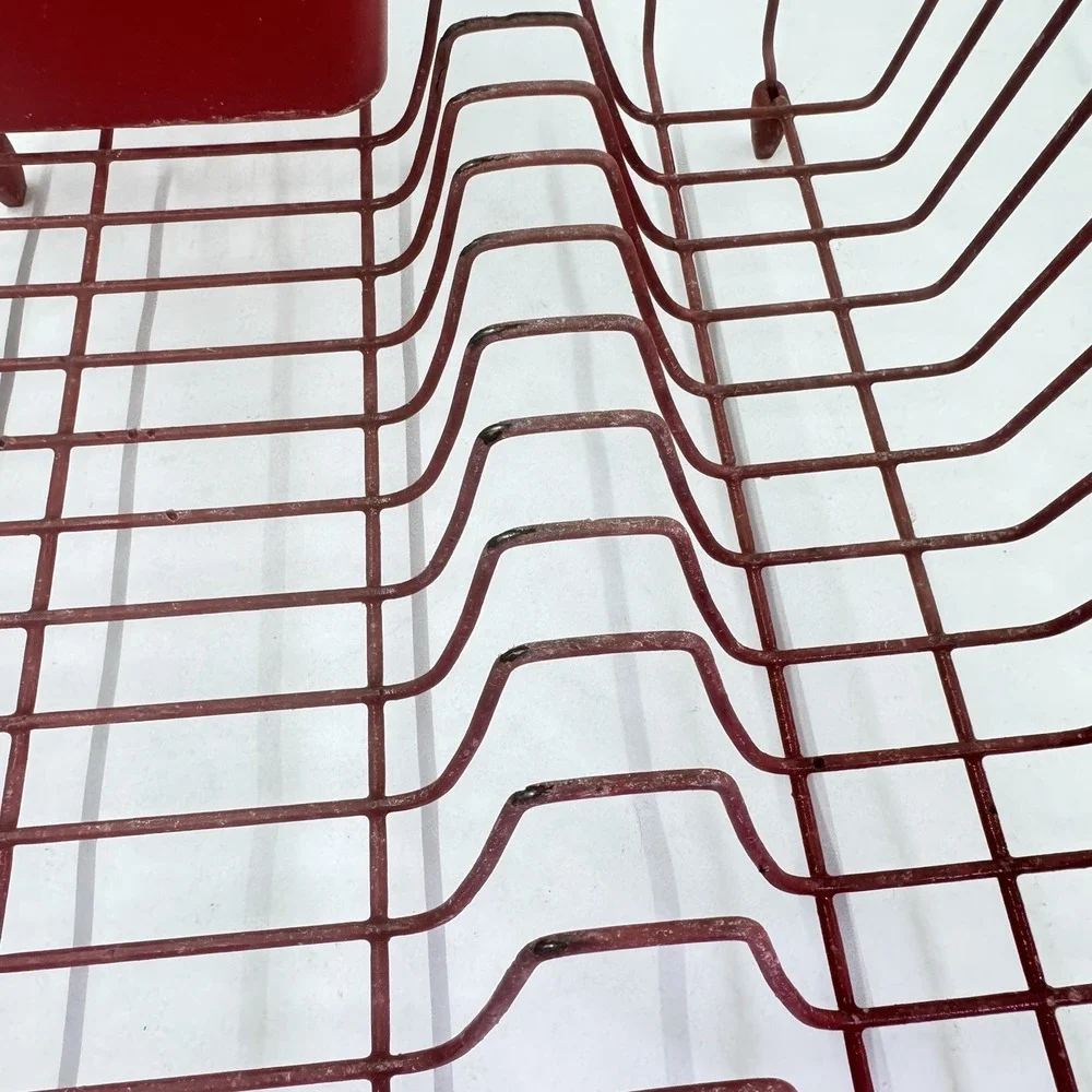 Vtg RED Rubbermaid Coated Wire Sink Dish Drainer Rack Rubber 14.25x12.75